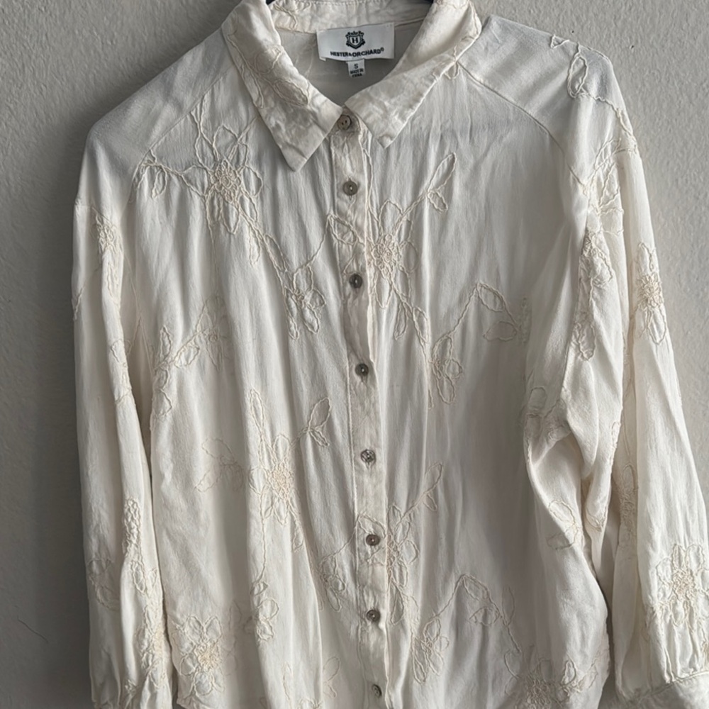 Chic Ivory Embroidered Button Down Shirt